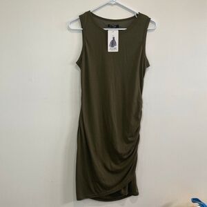 BTFBM Sleeveless Ruched Dress Size S NWT Olive Green Bodycon Knee Length